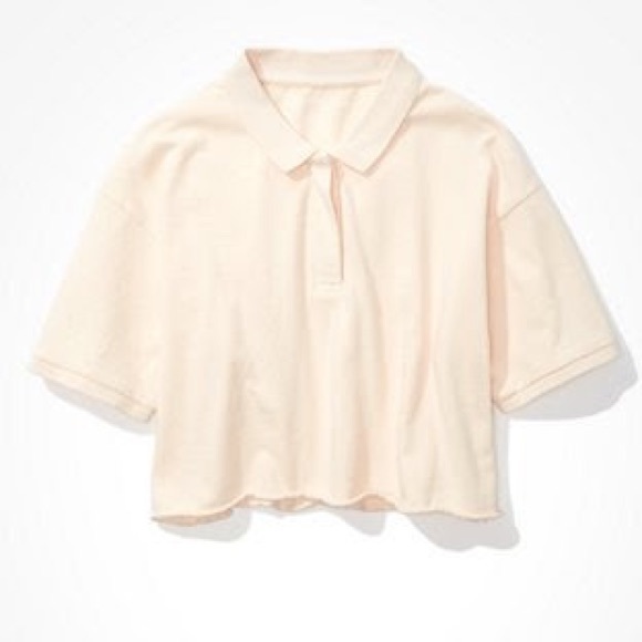 AE Cropped Polo Shirt in Peach - Picture 2 of 7